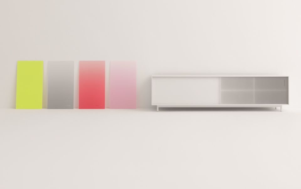 Sideboard "Shift" kombiniert Acylglas mit halbtransparenter Farbe