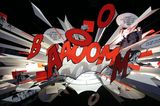 "Explodierende" Comic-Leuchte im Showroom von Ingo Maurer