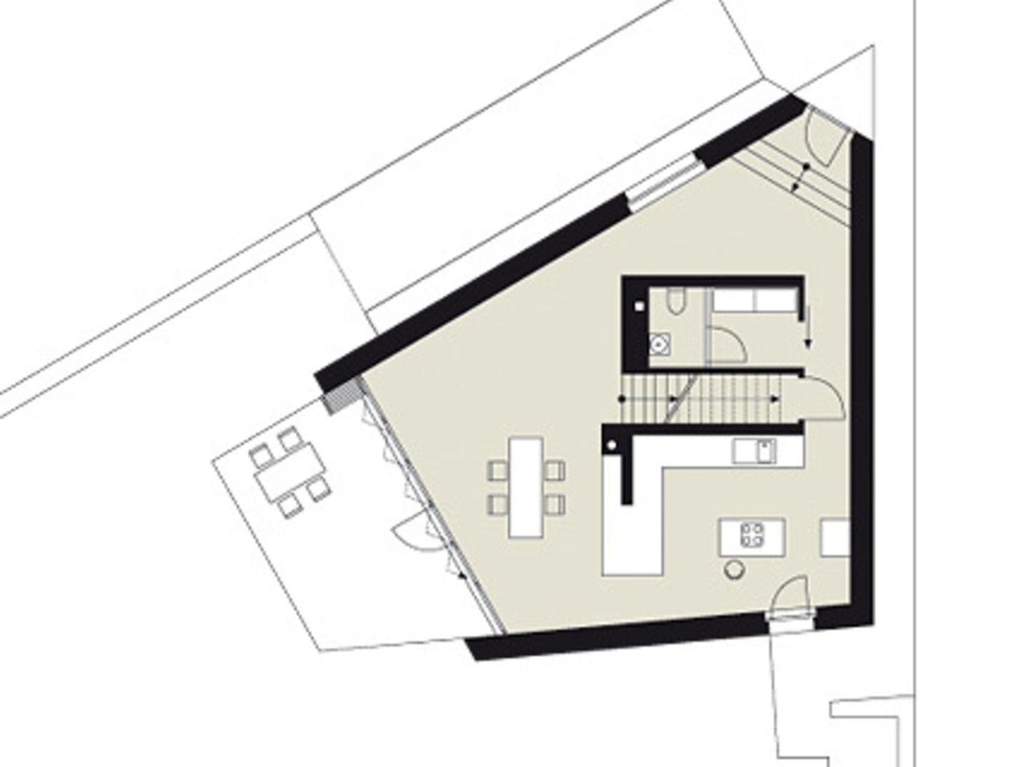 Planmaterial: Trapezförmiges Haus platzsparend gebaut