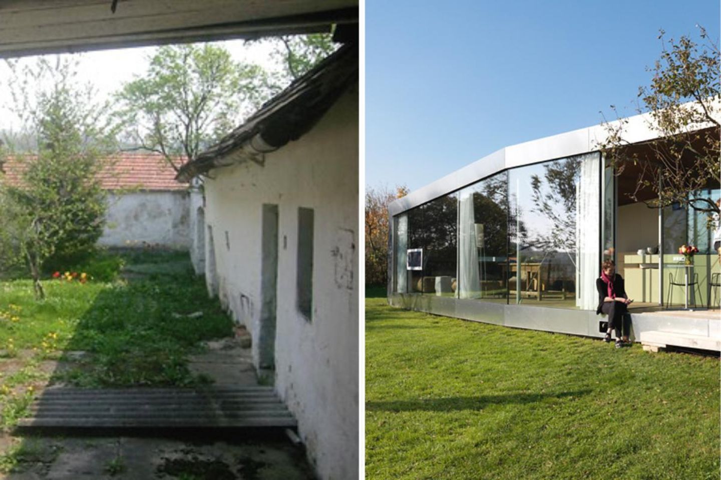 Vorher-Nachher: alter Hof mit Bungalow erweitert