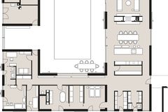Reduzierter Neubau mit grünem Innenhof: Grundriss