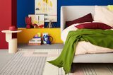 Schlafzimmer in Blau, Rot, Beige, Gelb und Grün