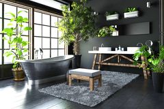 Schwarzes Badezimmer mit Pflanzen