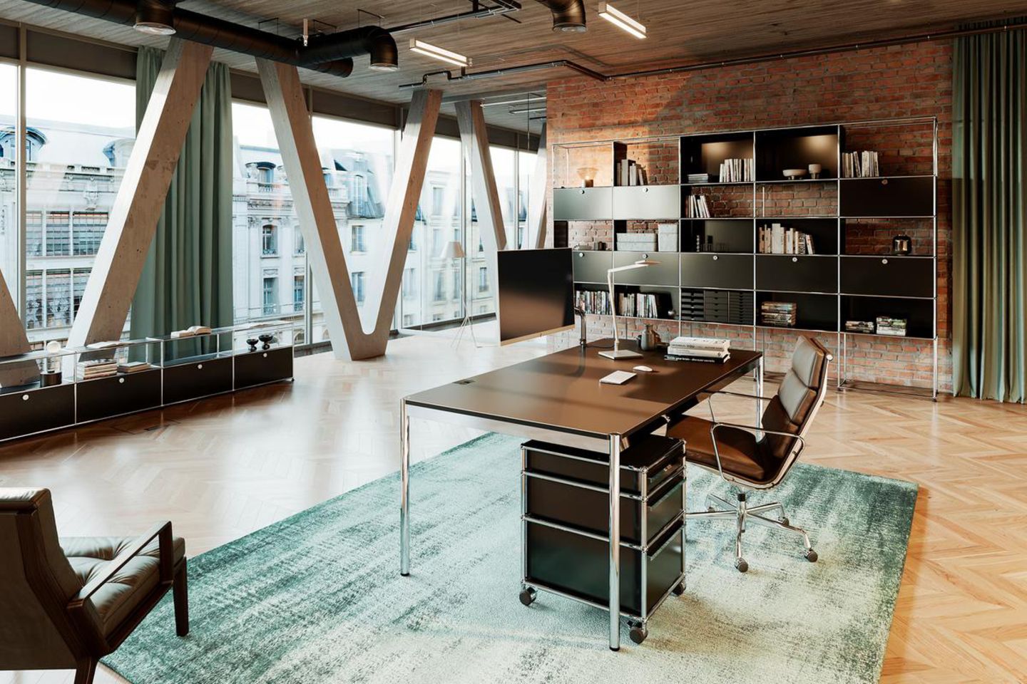 Bürosituation mit Schreibtisch und Schreibtischstuhl