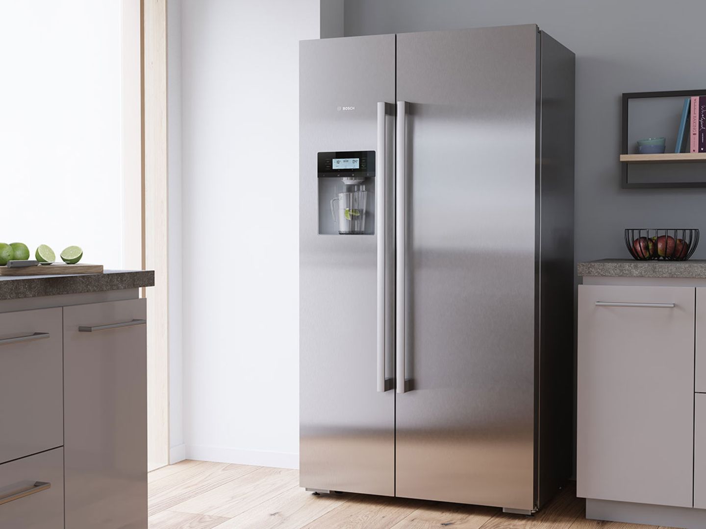 Küche mit amerikanischem Side by Side-Kühlschrank aus der Serie 6 von Bosch