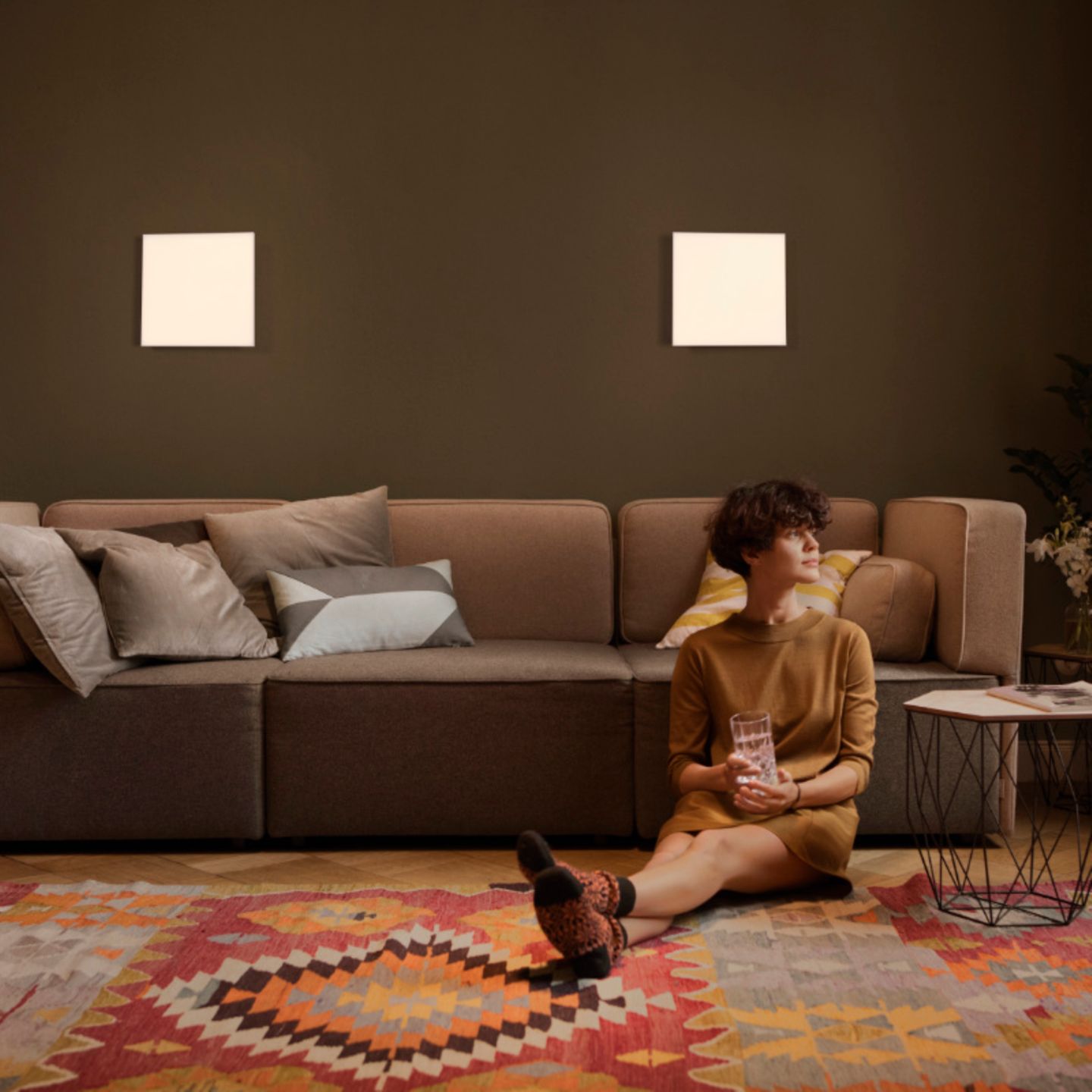 RGB LED Glas Decken Leuchten Wohn Zimmer Fernbedienung Deko Steine Lampe dimmbar 