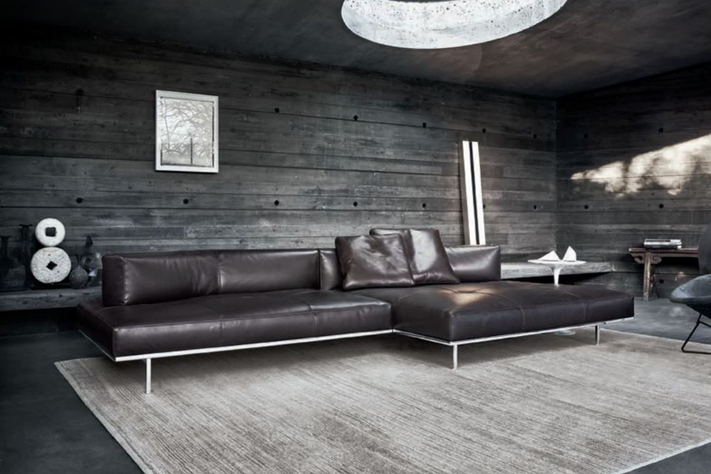 Sofa "Matic" von Knoll mit braunem Lederbezug