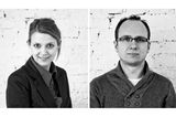 Schwarz-Weiß-Porträts der Architekten Katarzyna Cynka–Bajon und Bartłomiej Bajon