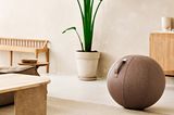 Wohnzimmer mit Sitzball und Sitzkissen in natürlichen Farben